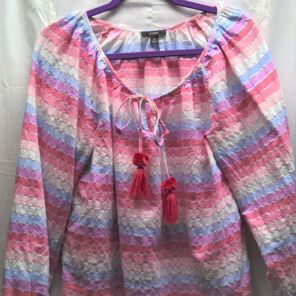 J Crew Women's Medium Linen blouse Pink stipe